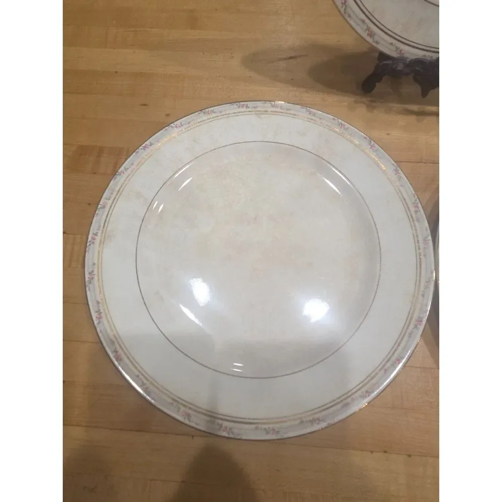 Vintage Pope Gosser Dinner Plates Set of 5 Pink Floral Gold Trim